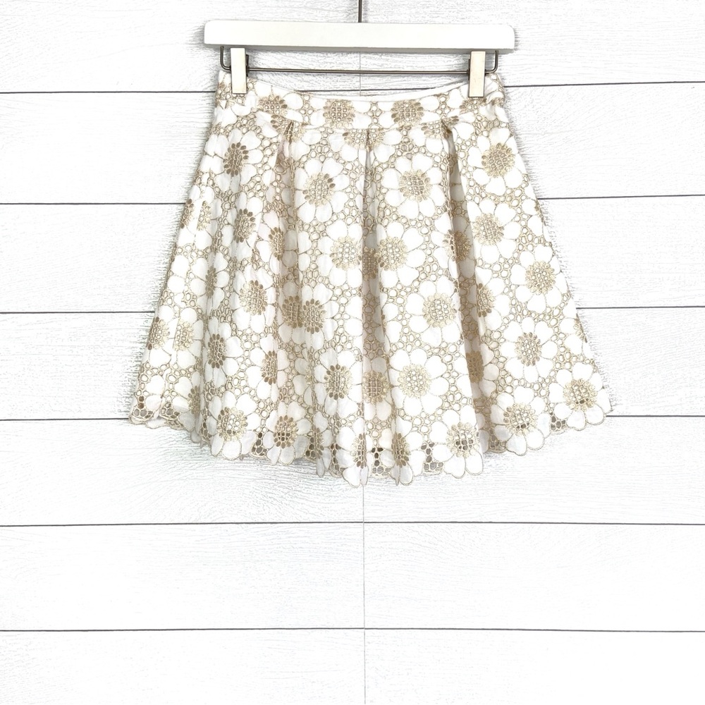 NWT LILLY PULITZER Harlie Skirt Gold Metallic White Cotton Mini Pleated 0 New